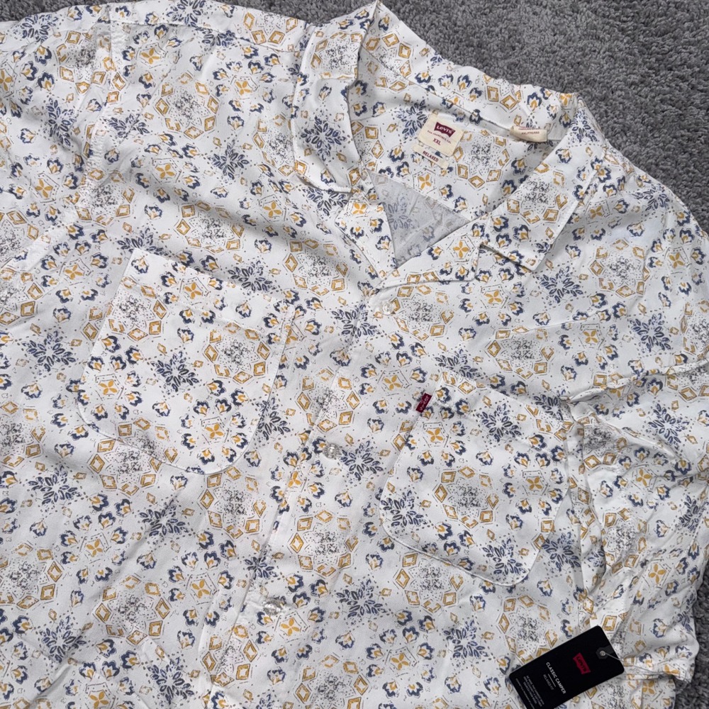 Levi's Classic Camper Shirt Mens Relaxed Geometric Print White XXL NEW